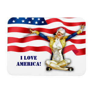 I Love America. US Patriotic Pin-Up Gift Magnet