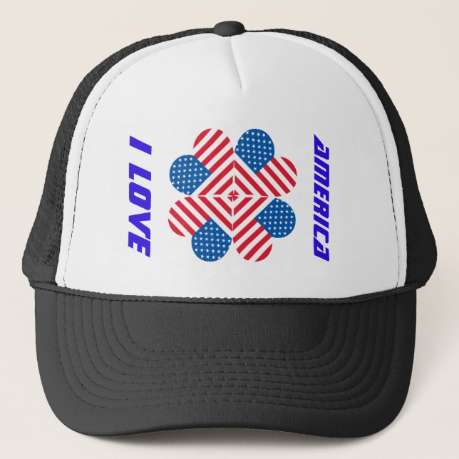 I Love America Usa Flag Trucker Hat (Front)