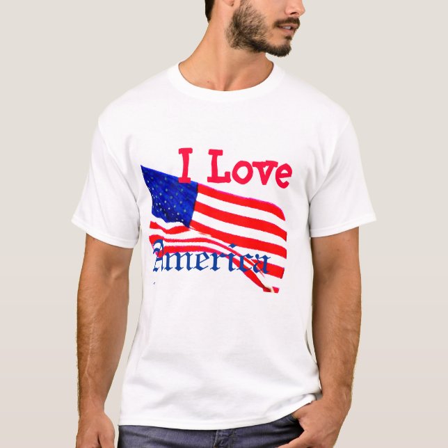 I Love America USA Patriotic American Flag Tshirt (Front)