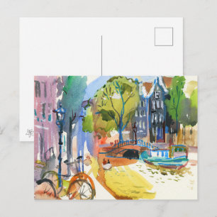 I love Amsterdam! Watercolor art Holiday Postcard