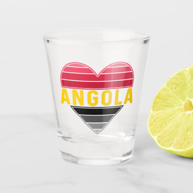 I Love Angola, Angolan Heart Flag Colours Shot Glass (Front)