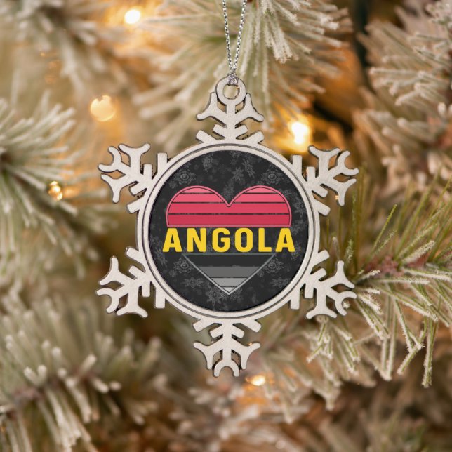 I Love Angola, Angolan Heart Snowflake Pewter Christmas Ornament (Tree)