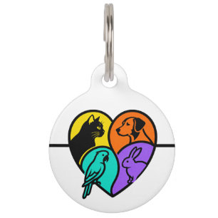 I love animals - Cat Dog Bird Rabbit in a Heart 1 Pet Tag