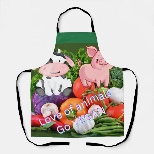 I love animals Go vegan mens Apron (Front)