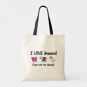 I Love Animals Vegetarian Tote Bag