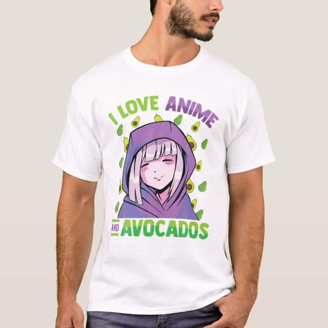 I Love Anime And Avocados - Kawaii Blushing Otaku T-Shirt (Front)