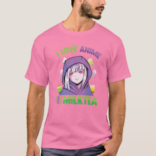 I Love Anime And Milk Tea - Kawaii Blushing Otaku T-Shirt