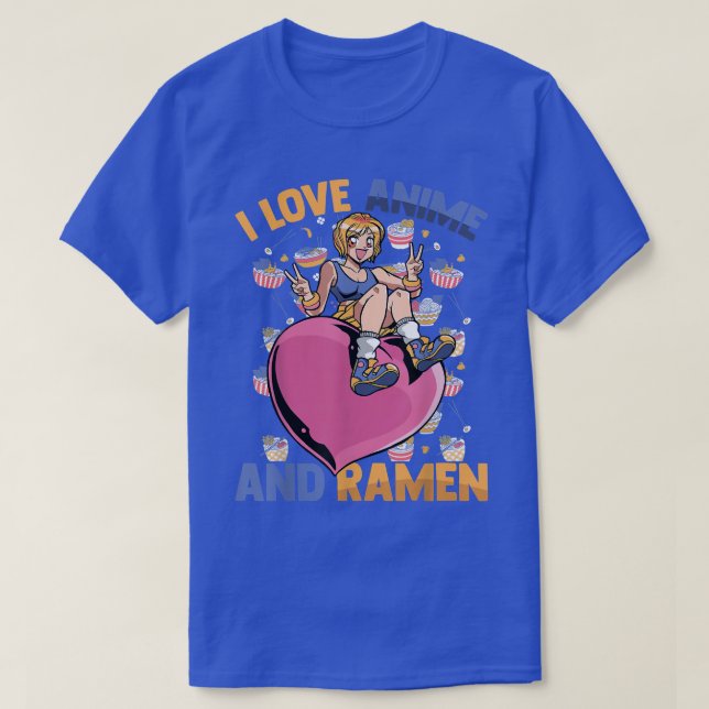 I Love Anime And Ramen - Cute Kawaii Heart Girl -  T-Shirt (Design Front)