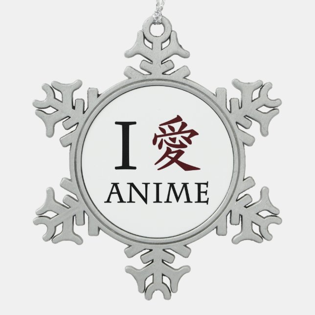I Love Anime Snowflake Pewter Christmas Ornament (Front)