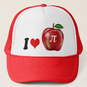 I Love Apple Pie or Pi Red Heart Green Leaf Gold Trucker Hat