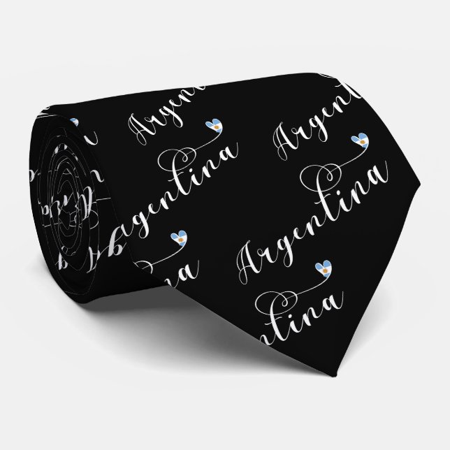 I Love Argentina, Argentine Flag Heart Tie (Rolled)