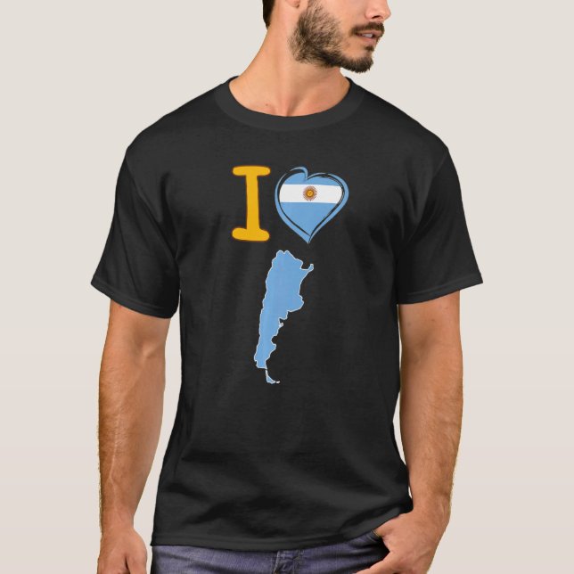 I love Argentina Argentinian flag in shape of a he T-Shirt (Front)