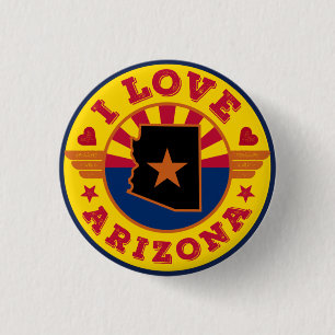I Love Arizona State Map and Flag 3 Cm Round Badge