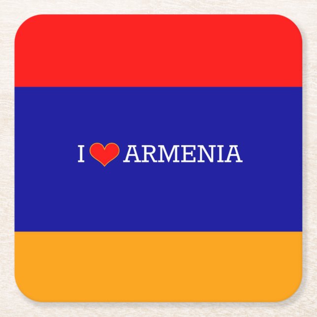 I Love Armenia, flag of Armenia Square Paper Coaster (Front)