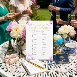 I love around the world Pink Bridal shower game Invitation