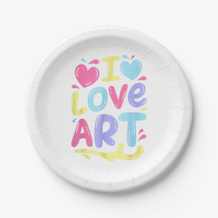 I Love Art, Artist Painter Colourful Painting Gift Paper Plate