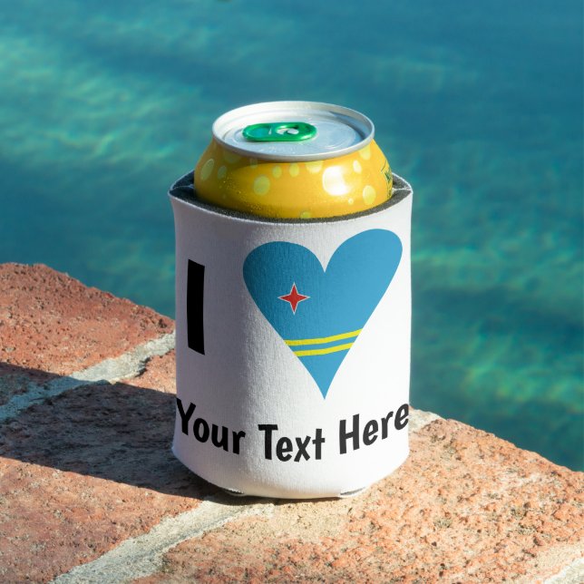 I Love (Aruba Heart Flag) Personalised  Can Cooler (In Situ Pool)