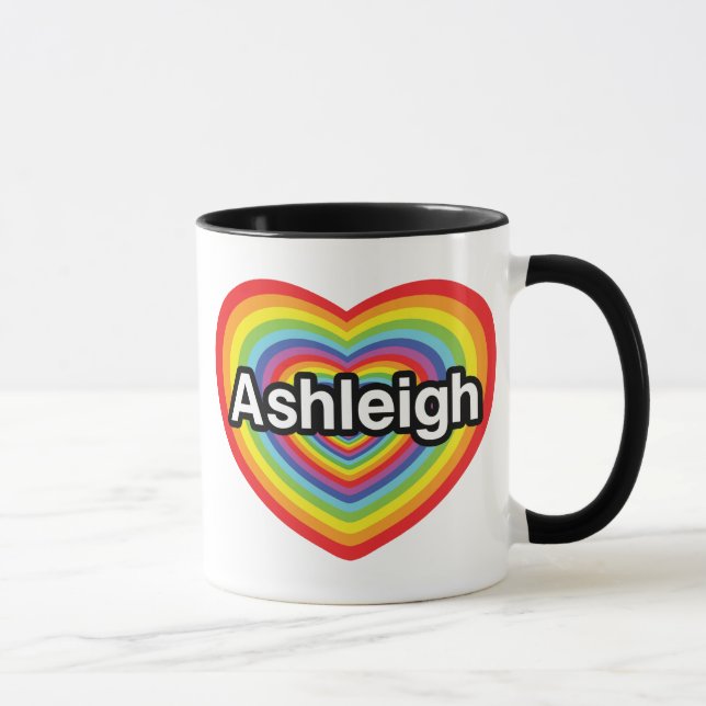 I love Ashleigh, rainbow heart Mug (Right)