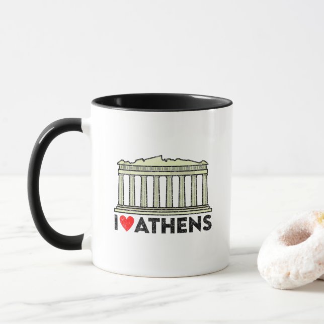 I Love Athens with Parthenon Acropolis Landmark Mug (With Donut)