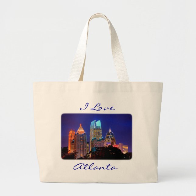 I Love Atlanta Skyline Canvas Budget Totebag Large Tote Bag (Front)