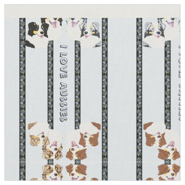 I Love Aussies Custom Cotton Fabric (Close Up)