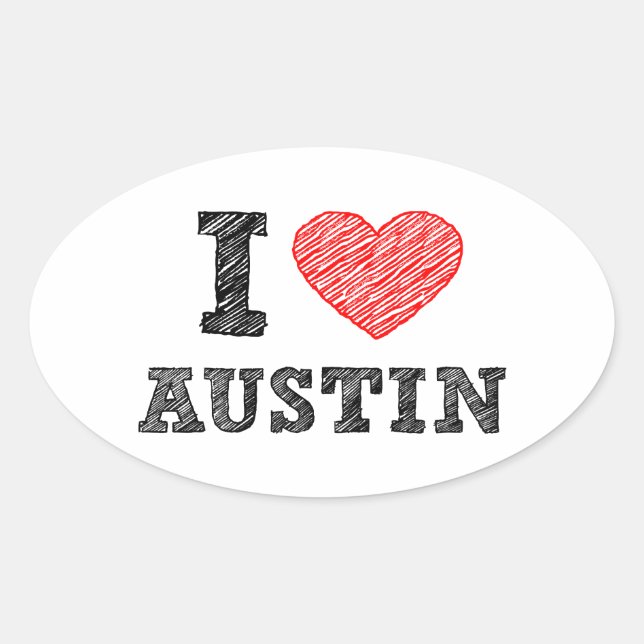 I Love Austin Oval Sticker (Front)