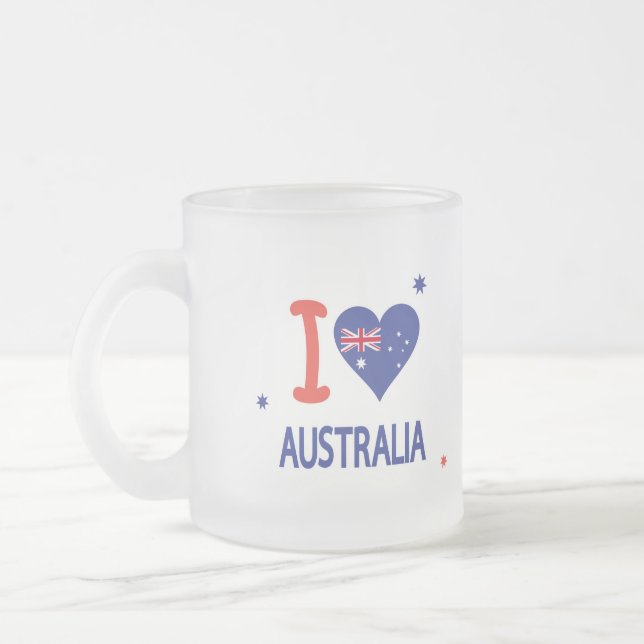 "I LOVE AUSTRALIA" Australia Day 26th January Frosted Glass Coffee Mug (Left)