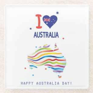 "I LOVE AUSTRALIA" Australia Day 26th January Glass Coaster
