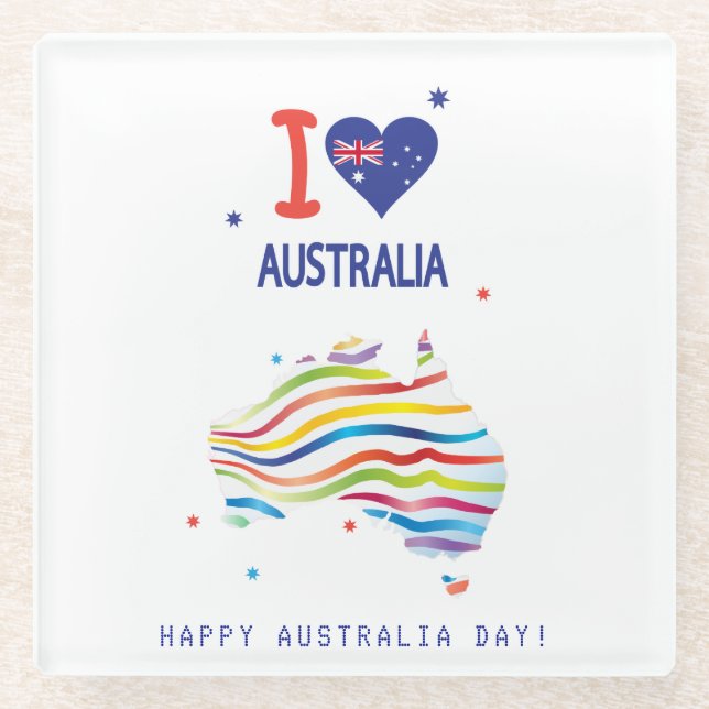 "I LOVE AUSTRALIA" Australia Day 26th January Glass Coaster (Front)