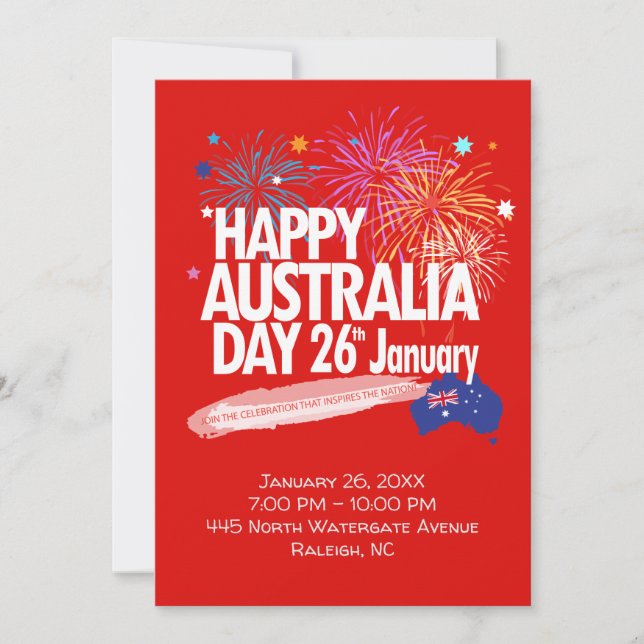 "I LOVE AUSTRALIA" Australia Day 26th January Invitation (Front)