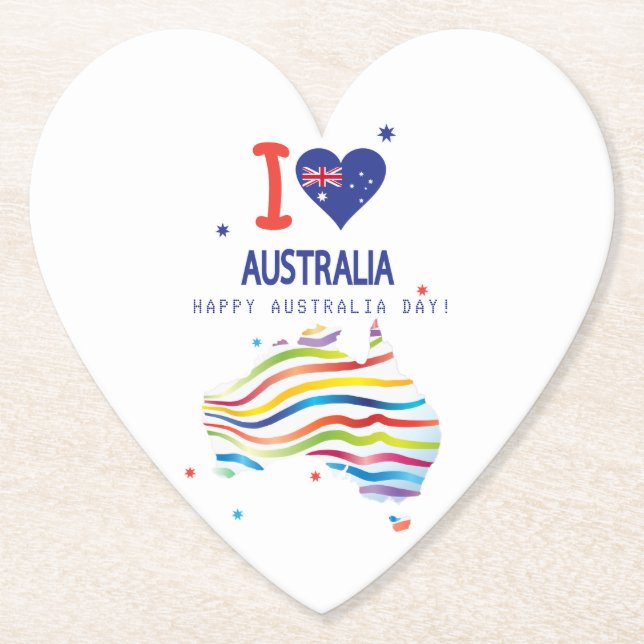 "I LOVE AUSTRALIA" Australia Day 26th January Paper Coaster (Front)