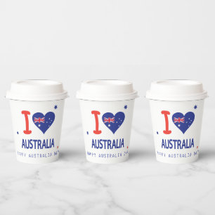 "I LOVE AUSTRALIA" Australia Day 26th January Paper Cups