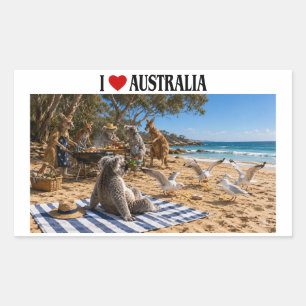 I Love Australia Christmas Kangaroo Koala BBQ Rectangular Sticker