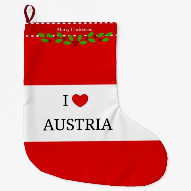 I Love Austria, Christmas Design Large Christmas Stocking (Front)
