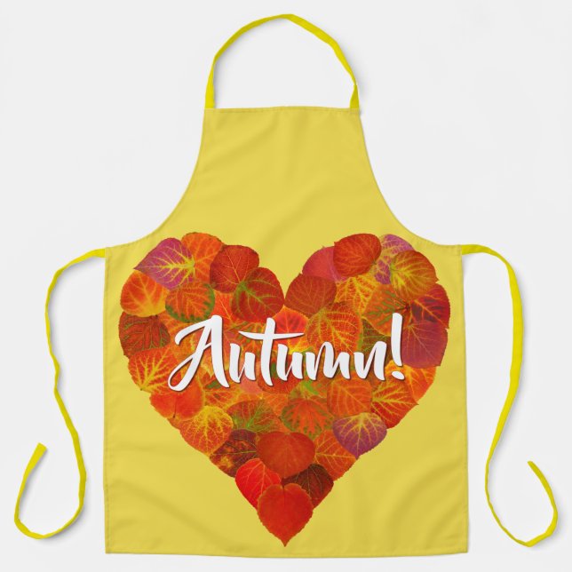 I Love Autumn, Bold—Red Aspen Leaf Heart 1 Apron (Front)