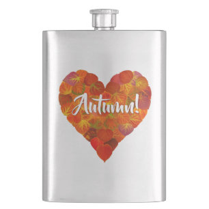 I Love Autumn, Bold—Red Aspen Leaf Heart 1 Hip Flask