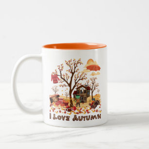 I Love Autumn - Fall Scenery Two-Tone Coffee Mug