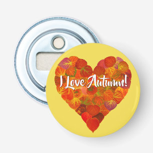 I Love Autumn!—Red Aspen Leaf Heart 1 Bottle Opener