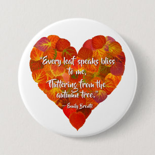 I Love Autumn—Red Aspen Leaf Heart 1, Brontë Quote 7.5 Cm Round Badge