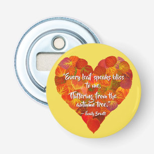 I Love Autumn—Red Aspen Leaf Heart 1, Brontë Quote Bottle Opener