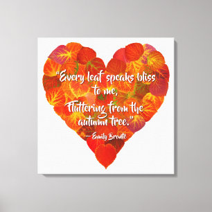 I Love Autumn—Red Aspen Leaf Heart 1, Brontë Quote Canvas Print