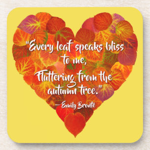 I Love Autumn—Red Aspen Leaf Heart 1, Brontë Quote Coaster