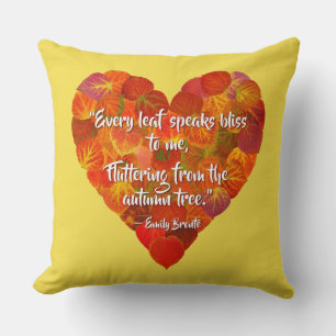 I Love Autumn—Red Aspen Leaf Heart 1, Brontë Quote Cushion