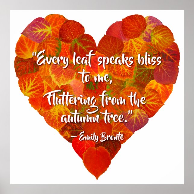 I Love Autumn—Red Aspen Leaf Heart 1, Brontë Quote Poster (Front)
