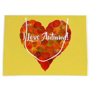 I Love Autumn!—Red Aspen Leaf Heart 1 Large Gift Bag