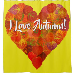 I Love Autumn!—Red Aspen Leaf Heart 1 Shower Curtain