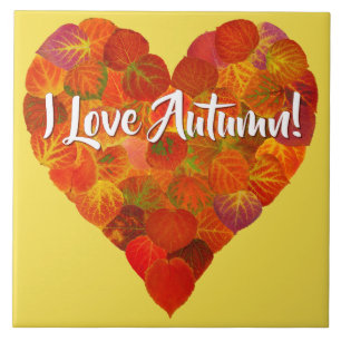 I Love Autumn!—Red Aspen Leaf Heart 1 Tile