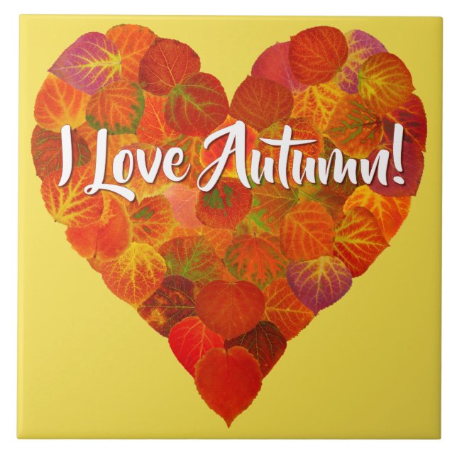 I Love Autumn!—Red Aspen Leaf Heart 1 Tile (Front)