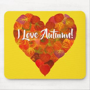 I Love Autumn!—Red Aspen Leaf Hearts Mouse Mat