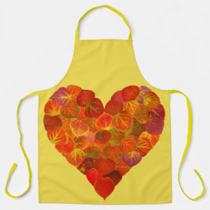 I Love Autumn, Subtle—Red Aspen Leaf Heart 1 Apron